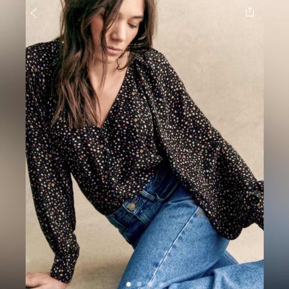 Sezane Erica Blouse Black/ Mini Flowers - Size 6